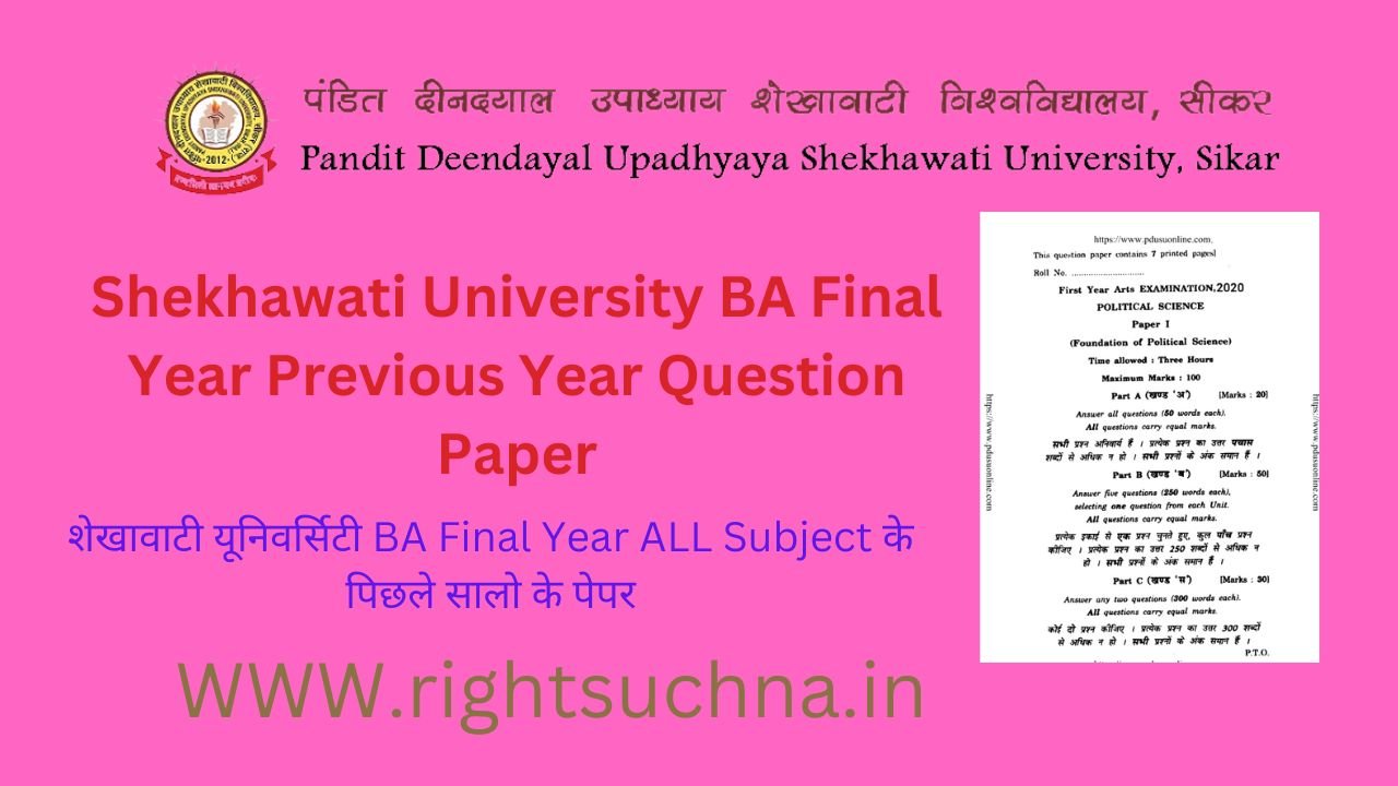 Shekhawati University BA Final Year Previous Year Question Paper