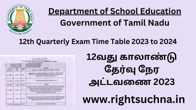 12th Quarterly Exam Time Table 2023 to 2024