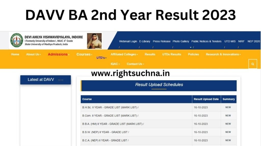 DAVV BA 2nd Year Result 2023 Roll Number - Devi Ahilya Vishwavidyalaya BA 2nd Year Result