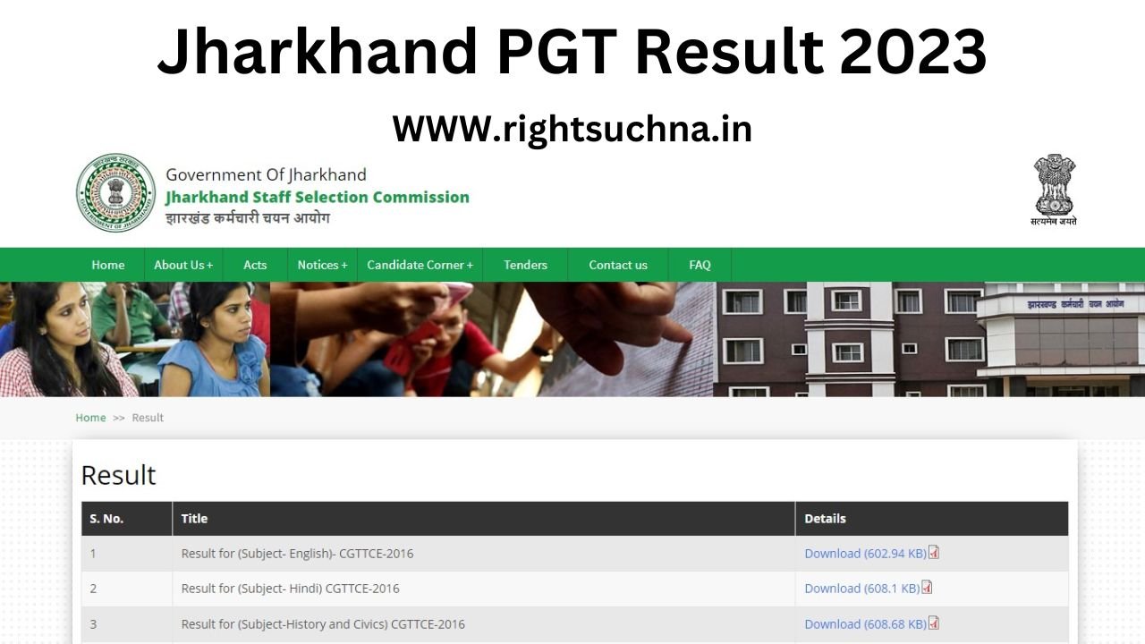 Jharkhand PGT Result 2023 - (PDF Download) JSSC PGT result 2023 merit list