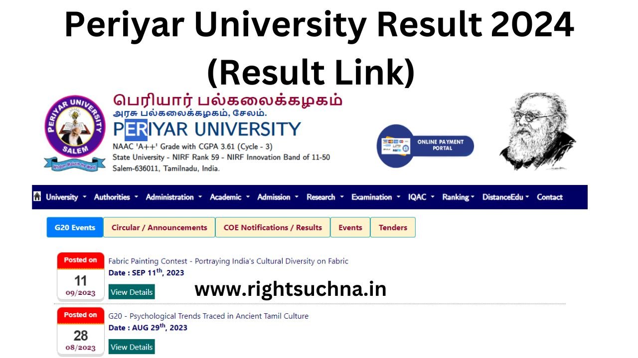 Periyar University Result 2024 (Result Link) www.periyaruniversity.ac.in UG PG Result 2024