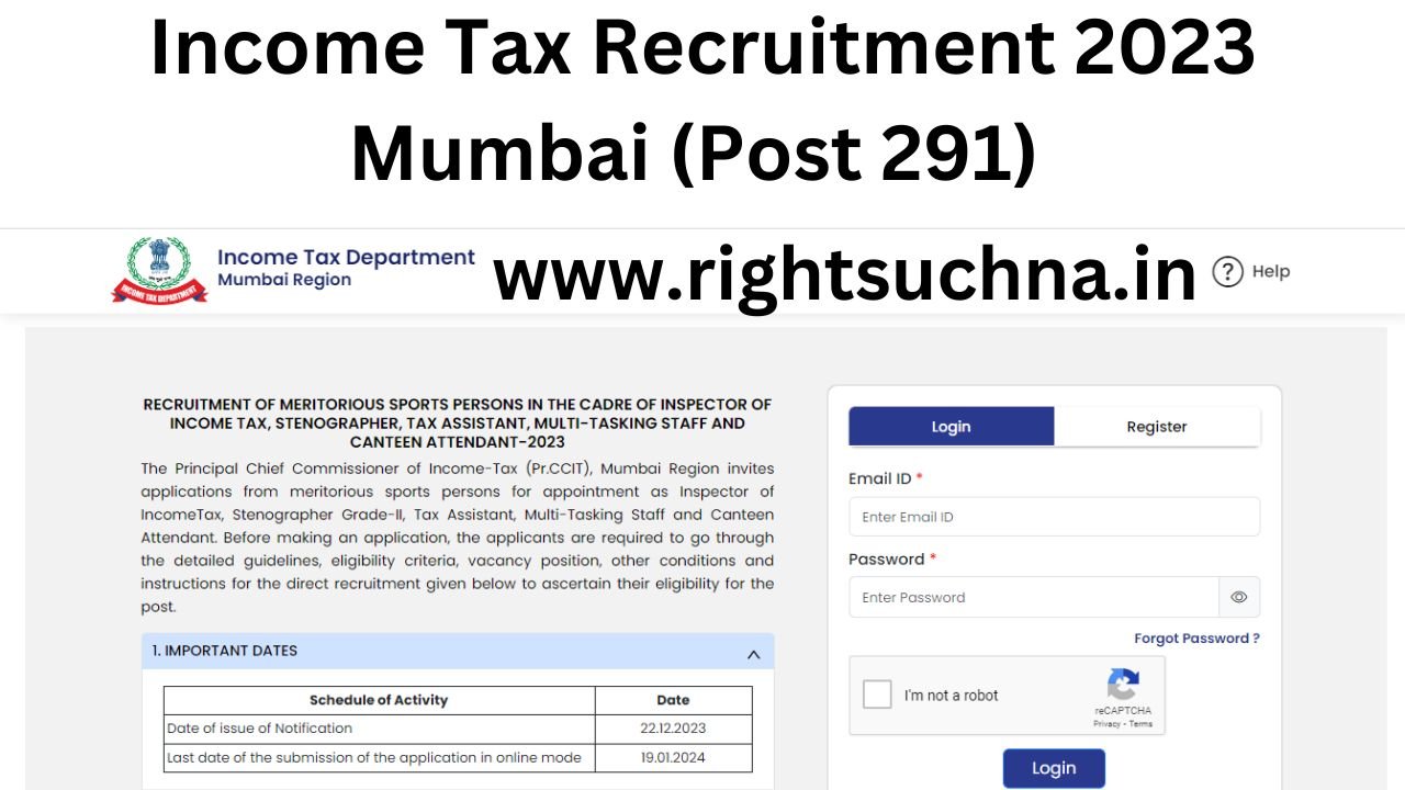 Income Tax Recruitment 2023 Mumbai (Post 291) Inspector, MTS and other posts at incometaxmumbai.gov.in