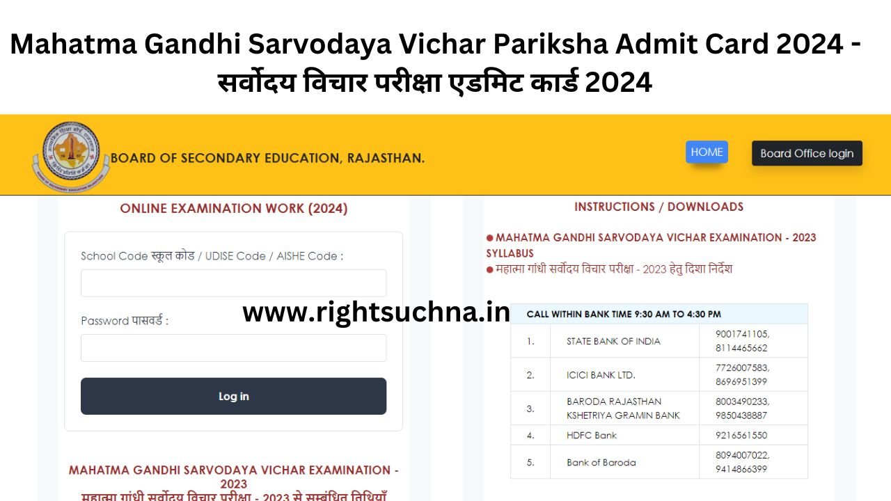 Mahatma Gandhi Sarvodaya Vichar Pariksha Admit Card 2024