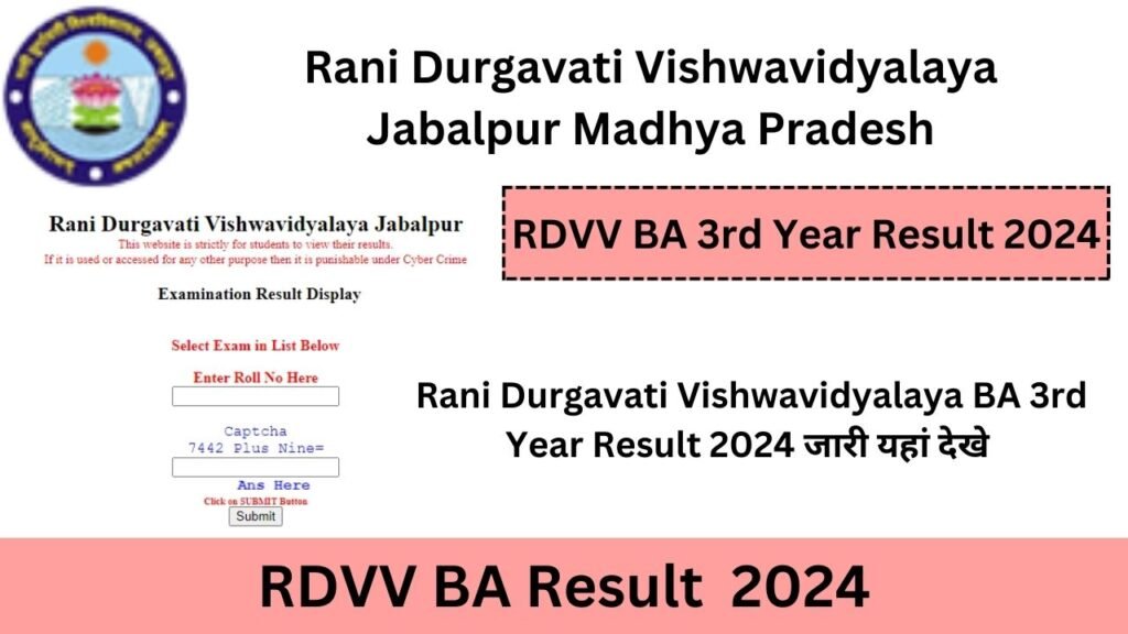 RDVV BA 3rd Year Result 2024 (Check) : रानी दुर्गावती यूनिवर्सिटी बीए 3rd ईयर रिजल्ट