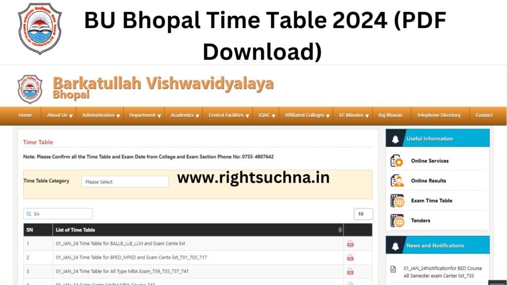 BU Bhopal Time Table 2024