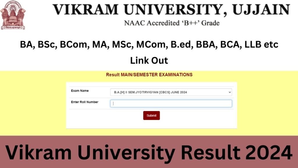 Vikram University Result 2024 By Roll. No.