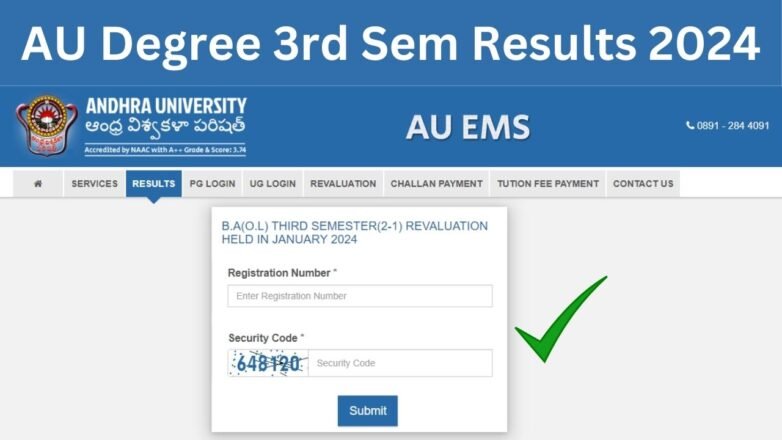 AU Degree 3rd Sem Results 2024 - Andhra University 3rd Sem Result 2024