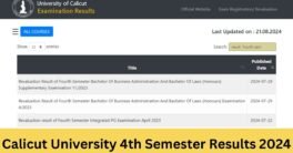 Calicut University 4th Semester Results 2024 (Link) | UOC 4th Sem Result 2024