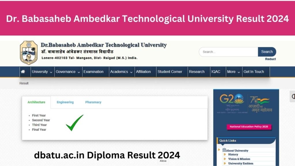 Dr. Babasaheb Ambedkar Technological University Result 2024 | dbatu.ac.in Diploma Result 2024