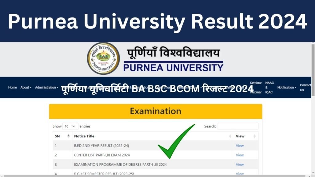 Purnea University Result 2024 | पूर्णिया यूनिवर्सिटी BA BSC BCOM रिजल्ट 2024