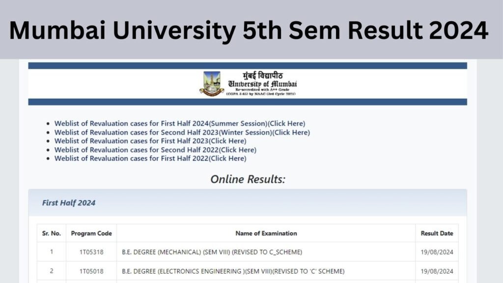 Mumbai University 5th Sem Result 2024 