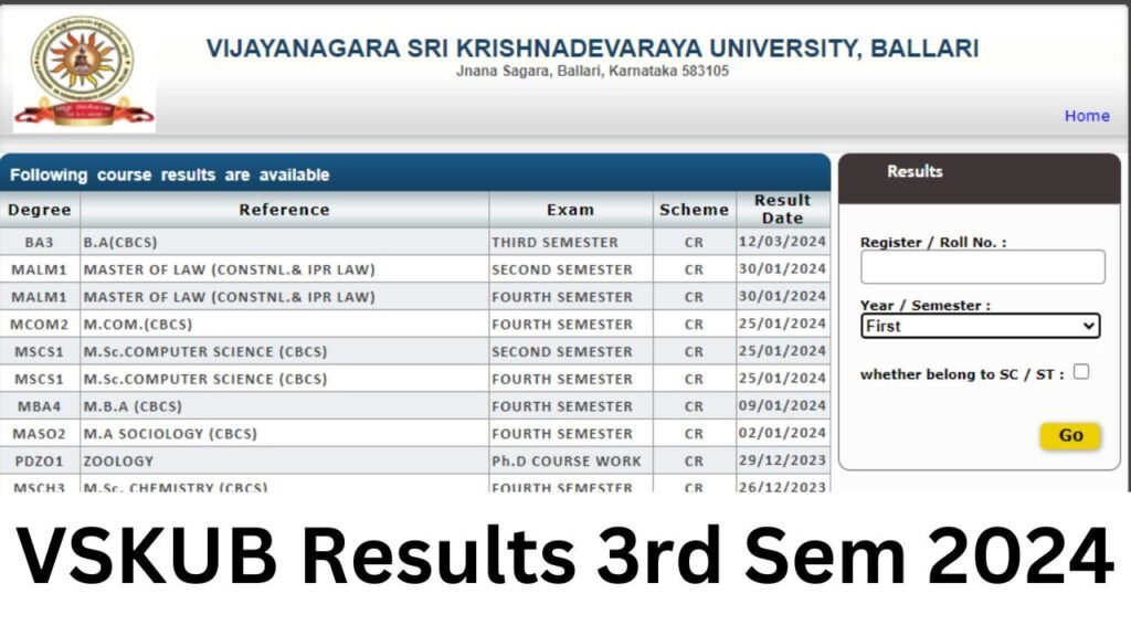 VSKUB Results 3rd Sem 2024 | vskub.ac.in 3rd Sem Result 2024