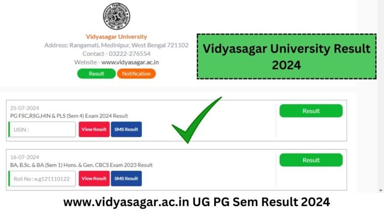 Vidyasagar University Result 2024 | www.vidyasagar.ac.in UG PG Sem Result 2024