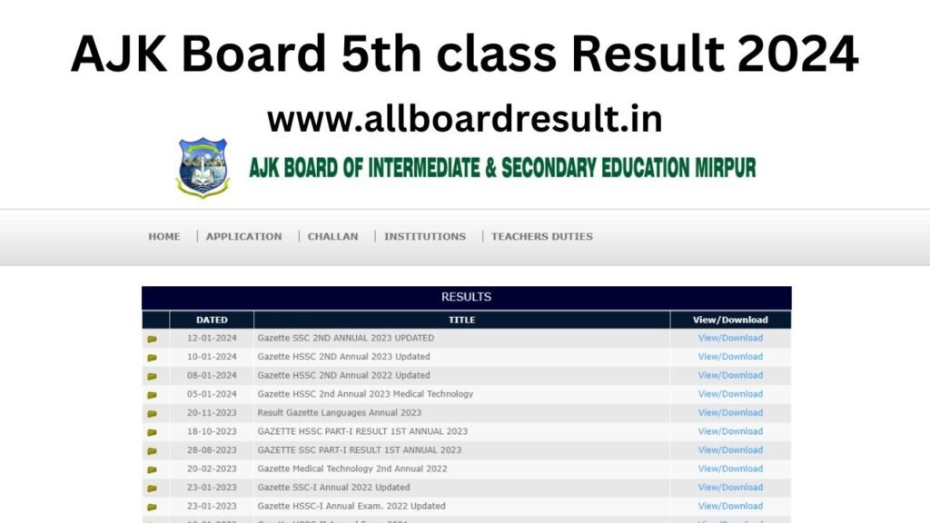 AJK Board 5th class Result 2024 