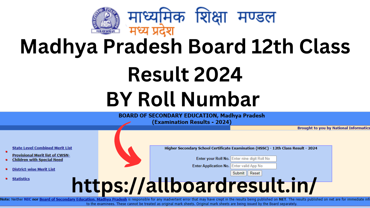 Madhya Pradesh Board 12th Class Result 2024 By Roll Number - www.mpbse.nic.in 12th result 2024