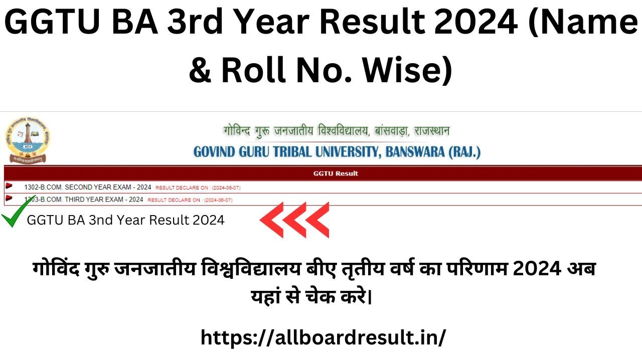 GGTU BA 3rd Year Result 2024 (Name & Roll No. Wise)